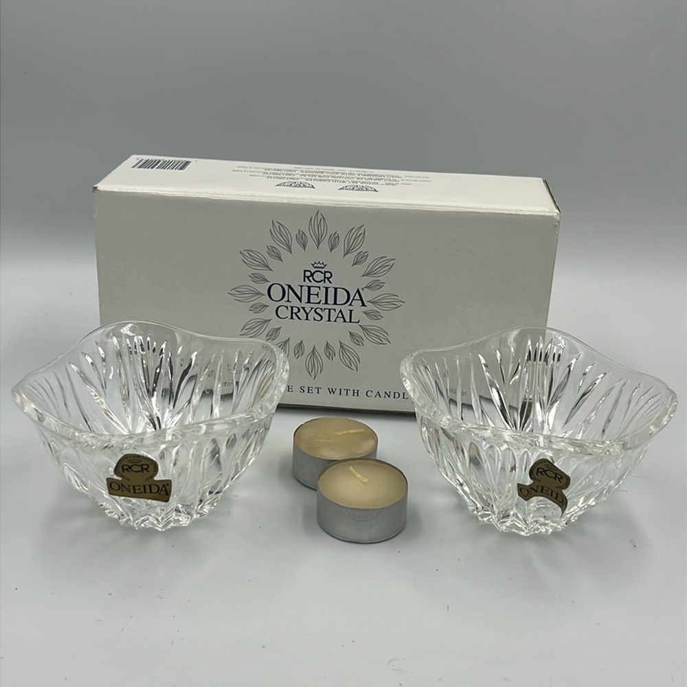 RCR Oneida ITALY Royal Crystal 34% lead Crystal ISIS Votive Set w/ Candles NIB